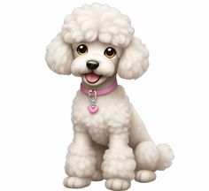 a white poodle sitting down with its tongue out