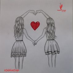 two girls are holding hands and making a heart shape with their hands as if they were in love