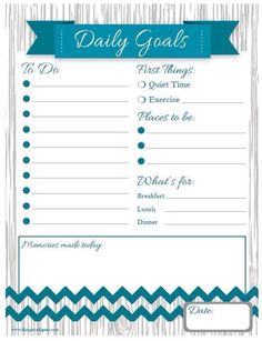 a daily goal sheet with blue and white chevrons