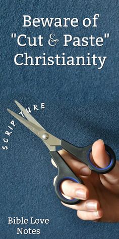 a person holding a pair of scissors with the words beware of cut & pastee christian