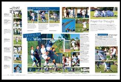 an article in the sports paper features pictures of people playing soccer and other sporting activities