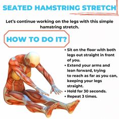 a poster explaining how to do seated hamstring stretches