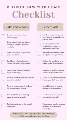 a checklist with the words, health and fitness goals written in pink on it