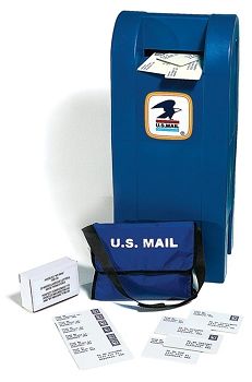 the u s mail box is open and ready to be used as a ticket dispenser