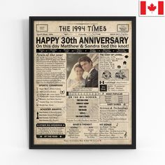 an old newspaper advertisement for the happy 30th anniversary with a man and woman on it