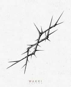 a black and white drawing of a crown of thorns with the words waki on it