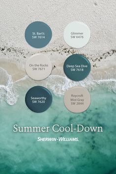 the color scheme for summer cool - down is shown in shades of blue, green and white