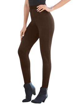 So soft and warm, these leggings are a cold-weather must-have. Pair these comfy fleece-lined leggings with an oversized shirt or tunic for an easy-going outfit. Ribbed elasticized waist sits at natural waist. 28" inseamPoly/spandexMachine washImported   | Plus Size Women's Fleece-Lined Legging by Roaman's in Chocolate (Size M) Fall Comfort Stretch Leggings With Pull-on Style, Fall Comfort Stretch Pull-on Leggings, Comfort Stretch Leggings With Pull-on Style For Fall, Comfort Stretch Pull-on Leggings For Fall, Going Outfit, Lined Leggings, Woman Within, Swimsuits For All, Womens Fleece