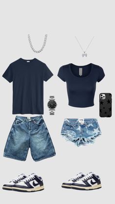 #outfit #vibes #navyblue #couple Outfits To Impress Your Boyfriend, Bf Gf Outfits, Couple Fits Summer, Matching Bf And Gf Outfits, Bf And Gf Outfits, Matchy Outfit Couple Casual, Jordans Black And White, Boyfriend Outfit Ideas