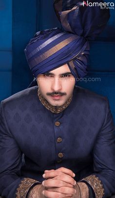 Sherwani for Men Blue Sherwani For Men, Dabka Embroidery, Sherwani For Groom, Blue Sherwani, Family Clothes, Head Turban, Sherwani Groom, Mens Sherwani, Zardozi Work