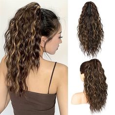 Category:Ponytails; Occasion:Party Evening,Birthday,Party  Evening,Party / Evening,Daily Wear; Age Group:Adults; Color Shade:Brown,Multi-color,Blonde,Black; Hair Extension Type:Clip In / On; Hair Material:Synthetic Hair; Texture:Curly; Length:18 inch; Features:Comfortable,Natural,Easy dressing,Soft; Heat Resistant:Yes; Listing Date:12/19/2023; Hairstyle:With Ponytail; Can Be Permed:No Highlight Ponytail, Brown Blonde Highlights, Brown With Blonde Highlights, Color Rubio, Jaw Clip, Pony Tails, Fake Hair, Black And Blonde, Ponytail Extension