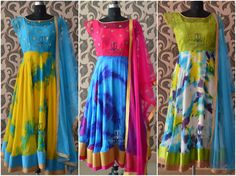 Tiedye Shibori Dress, Kalamkari Dresses, Long Blouse Designs, Frocks And Gowns, Simple Frock Design, Long Gown Design, Long Frock, Sari Blouse Designs