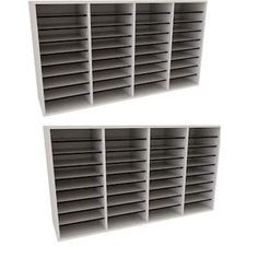 two white shelves are shown side by side with the top open and bottom closed to show bookshelves