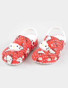 Crocs X Hello Kitty Classic Clogs. Classic Crocs Clogs Featuring Hello Kitty Cuteness, From The Allover Print To Large Hello Kitty Jibbitz™ Charms. Incredibly Light And Fun To Wear. Custom Hello Kitty Graphics And Charms. Water-Friendly And Buoyant; Weighs Only Ounces. Ventilation Ports Add Breathability And Help Shed Water And Debris. Easy To Clean And Quick To Dry. Pivoting Heel Straps For A More Secure Fit. Iconic Crocs Comfort™: Lightweight. Flexible. 360-Degree Comfort. Imported. Playful Non-slip Synthetic Clogs, Playful Synthetic Clogs With Round Toe, Cute Non-slip Slip-on Clogs, Playful Synthetic Closed Toe Clogs, Playful Synthetic Slip-on Clogs, Playful Closed Toe Synthetic Clogs, Playful Slip-on Synthetic Clogs, Cute Multicolor Non-slip Clogs, Cute Non-slip Multicolor Clogs