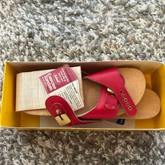 New With Tags And In Box. Original Exercise Sandals. Retro Red Sandals With Round Toe, Red Open Toe Clogs With Leather Sole, Exercise Sandals, Canvas Sandals, Dr. Scholl's, Women's Shoes Sandals, 1970s, Shoes Sandals, Sandals