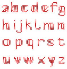 the alphabet is made up of small red dots and letters, all in different sizes