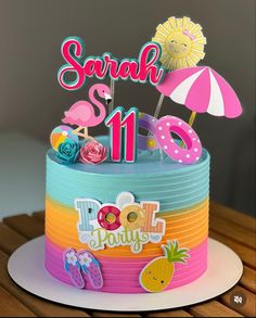 Pink Birthday Cake Ideas, Pool Birthday Cakes, Pool Party Cake, Barbie Pool Party, Pool Party Cakes, Pool Cake, Pink Birthday Cake, Party Cake Table, Pool Party Kids