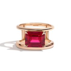 Shahla Karimi Ruby Double Band Ring in Yellow Gold Fashion Architecture, Super Bowl Rings, Double Band Ring, Bold Statements, Double Band Rings, Celebrating Life, Top Band, Claw Prong, Contemporary Ring