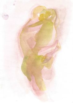 a watercolor painting of a nude woman with her arms around the back of her head