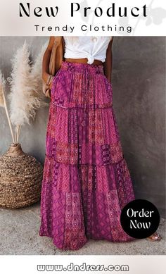 Boho Style Female Layered Paisley Printed Skirt with Pockets Bohemian Style Skirts, Rok Outfit, Long Skirt Casual, Look Boho Chic, High Waist Long Skirt, Flowy Maxi Skirts, Chiffon Maxi Skirt, Maxi Rok, Maxi Skirt Boho