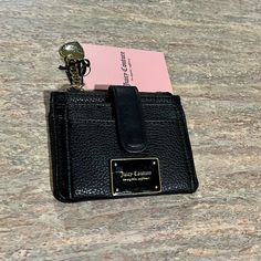 Size 3.5 X 4.5 Inches. Brand New With Tag Elegant Black Card Holder With Zipper Closure, Y2k Cheetah Print, Pink Keychain, Phone Wristlet, Gold Clutch, Key Wallet, Keychain Wallet, Juicy Couture Black, Black Leather Wallet