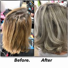 Gold to ash foiling full head #angelstarhairandbeauty Going Grey, Going Gray, Ash Color, Hairstyle Ideas, Beautiful Hair, Ash, Grey