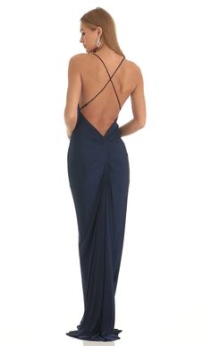 Ladie Gathered Cross Back Maxi Dress in Navy Marine Ball Dresses, Black Bridal Dresses, Navy Formal Dress, Navy Prom Dresses, Silk Prom Dress, Navy Blue Prom Dresses, Gorgeous Maxi Dresses, Navy Blue Bridesmaid Dresses, Military Ball Dresses