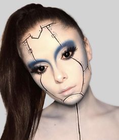 Robotic Makeup Look, Simple Robot Makeup, Robot Makeup Look Simple, Robot Hair, Robot Halloween Makeup, Robotic Makeup, Robot Makeup Cyborgs, Android Makeup, Robot Makeup Look