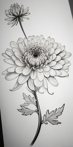 a black and white drawing of a flower