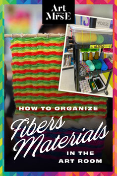 This image shows a woven piece of art and an example of a cart that is being used to organize the materials that were used. Storing Artwork In Classroom, Art Teacher Supply List, Tab Art Room Elementary Layout, Classroom Grants, Tab Art Room Elementary, Yarn Organization