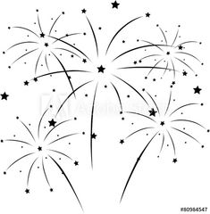 black and white firework with stars on the top, isolated illustration for your design