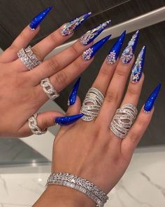 Exotic Nail Designs, Nails And Rings, Blue Acrylic Nails, Nails Design With Rhinestones, Stiletto Nails Designs, Cute Acrylic Nail Designs, Her Nails, Exotic Nails, Pedicures