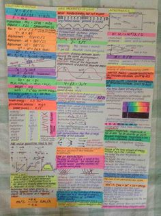 a piece of paper with many different types of writing on it, including numbers and colors