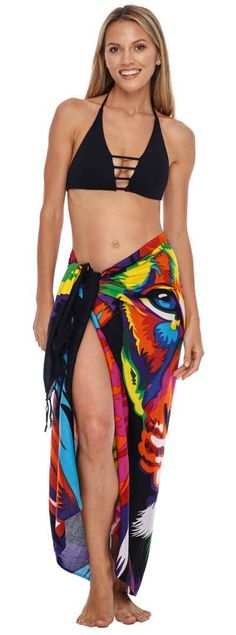 Lion Sarong - Love-Shu-Shi Beach Season Sarong Cover-up, Long Beach Cover Up, Long Beach Skirt, Summer Multicolor Sarong For Beach Cover-up, Stylish Bathing Suits, Floral Print Sarong For Beach Cover-up, Wrap Bathing Suit, Multicolor Cotton Sarong For Beach Cover-up, Online Love