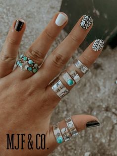 Hand Stamped & Assembled Real 6mm Turquoise Non-Tarnish & Adjustable to all sizes Western Turquoise Nails, Cowgirl Nails Westerns, Simple Western Nails, Punchy Nails, Country Acrylic Nails, Rodeo Nails, Western Fashion Jewelry, Aztec Nails