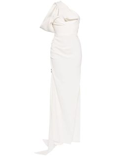 white asymmetric neck one-shoulder side zip fastening single short sleeve flared skirt floor-length Maxi Dress White, One Shoulder Gown, Asymmetrical Neckline, Flared Skirt, White Maxi Dresses, Flare Skirt, Dress White, Bride Dress, Side Zip