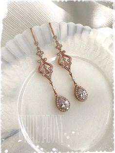 Rose Gold Bridal Crystal Tear Drop Earrings-Art Deco Boho Vintage Wedding Cubic Zirconia Swarovski Pearl Chandelier Earrings-"BELLE luxe" Elegant Rose Gold Crystal Chandelier Earrings, Formal Rose Gold Chandelier Earrings For Pierced Ears, Elegant Rose Gold Dangle Chandelier Earrings, Elegant Rose Gold Chandelier Earrings For Weddings, Rose Gold Crystal Chandelier Drop Earrings, Rose Gold Drop Crystal Earrings For Wedding, Rose Gold Crystal Chandelier Earrings, Glamorous Rose Gold Dangle Bridal Earrings, Rose Gold Cubic Zirconia Dangle Chandelier Earrings