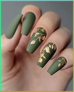 November Nails Green, Green Nail Designs, Fall Nail Art, Summer Nails Colors, Nail Designs Spring, Fall Nail Designs, Fall Nail, Nail Games, Green Nails