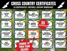 the cross country certificates are available for $ 5 each, and include several different designs