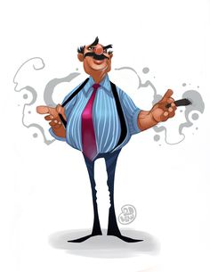 a cartoon man with glasses and a tie holding his hands out to the side,