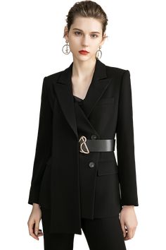 Black V-neck Wide Leg Double Breasted Pantsuits Peak lapels; front button blazer V-Neck, Long sleeves; button cuffs. Structured shoulders. Chest welt pockets. Hip flap pockets Polyester 95% Spandex 5% Imported Brand - Aision Model Number - 213155C1 Customizable sizes or custom designs are available with a request for an additional cost. Elegant Suit, Blazer Buttons, Anti Wrinkle, Full Sleeve, Welt Pockets, Flap Pocket, Welt Pocket, Double Breasted, Wide Leg