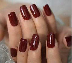 Shiny Dark Red Medium Squoval Shaped Press on Nails | eBay Full Nail Tips, Nails Burgundy, Short Fake Nails, Nails Press, Claret Red, Burgundy Nails, Nail Length, Cute Nail Art