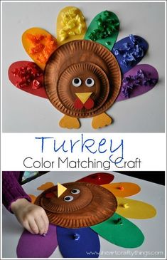 a turkey paper plate craft for kids to make it looks like they are playing with colors