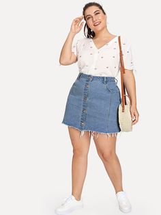 Denim Skirt Outfits, Skirt Denim, Cooler Look, Skirt Mini, Plus Size Fashion For Women, Jeans Rock