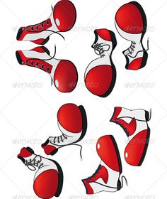 a set of red and white roller skates - sports / activity conceptuale objects