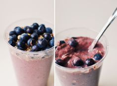 two cups filled with blueberries and yogurt