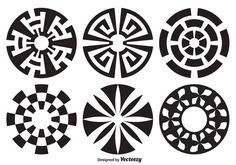 four different circular designs in black and white