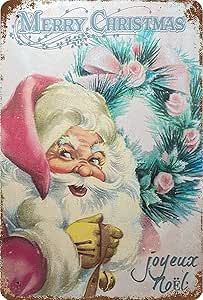 an old fashioned merry christmas card with santa holding a bell and looking at the viewer