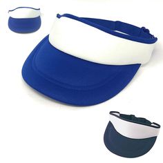 Unisex Two Tone Sports Visor With Wide Bill These visor are a snug fitting visor with an adjustable hook & loop closure. Hook & loop closure  Poly-Foam Material COLORS Royal/White Navy/White Golf Men, Hats Summer, Sports Tennis, Visor Cap, Beach Sports, Sport Tennis, Mens Golf, Navy White, Summer Beach