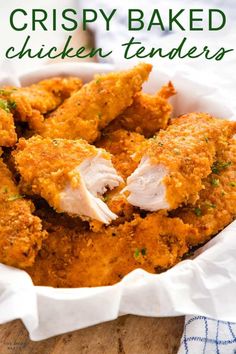 crispy baked chicken tenderies in a white bowl